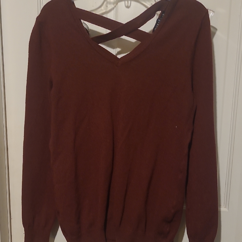 Women's V-Neck Cross-Back Sweater - Brown
